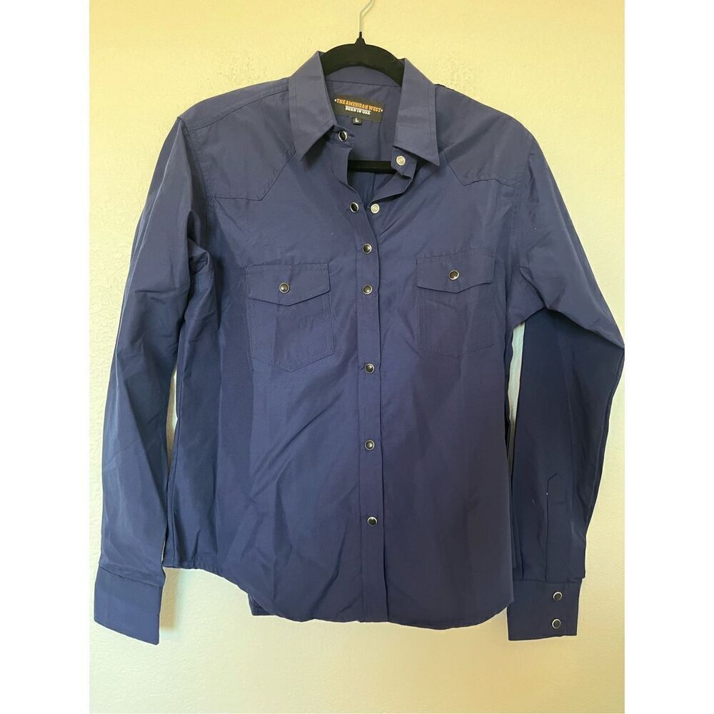 NWT American West Button Up Western Shirt Navy Blue